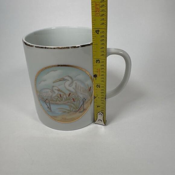 Lefton Japan Souvenir Mug/Cup Florida Egret Waterfowl Birds Gold Trim 1987 VTG - Picture 6 of 15